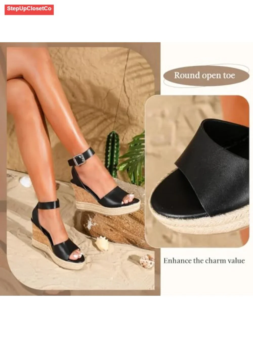 Women's Espadrille Wedge Sandals Ankle Strap Cork Platform Dressy Sandals